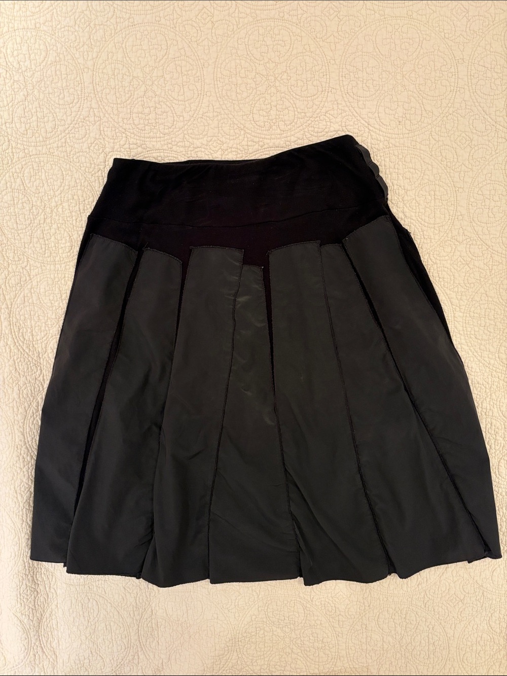 Black Paneled Circle Skirt with Wide Waistband